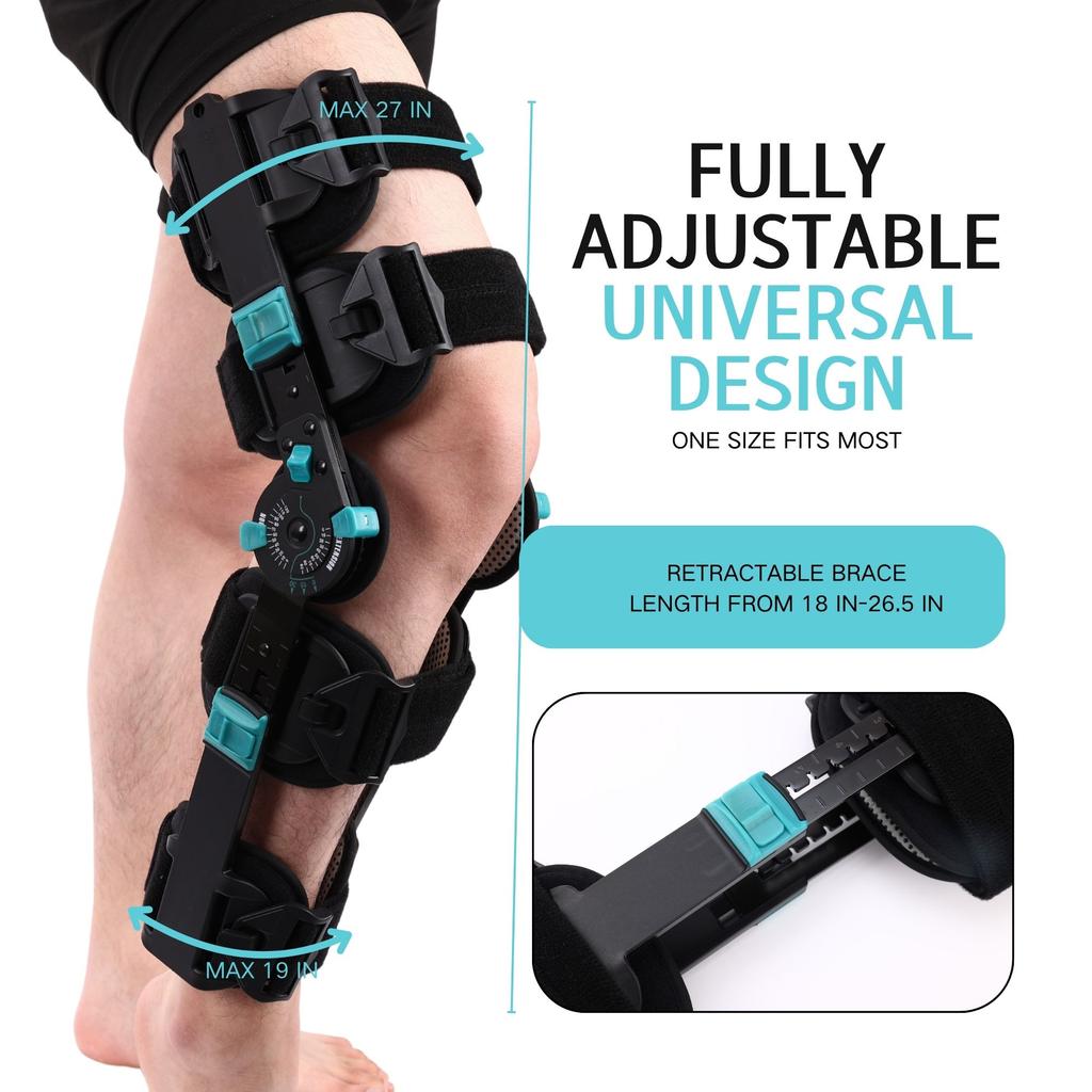 Hinged ROM Knee Brace - Carbon Fiber Post Op Knee Immobilizer Lightweight Adjustable Leg Braces Medical Orthopedic