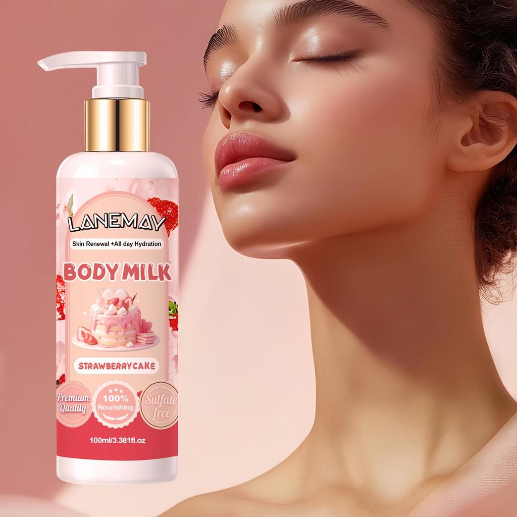 Lozione Corpo Fragola e Latte - Idrata Profondamente e Nutre Beige Chiaro, Migliora la Morbidezza Beige Chiaro, Protegge dalla Secchezza