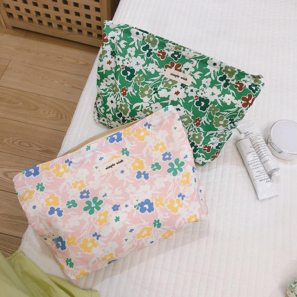518 Flower Pattern Canvas Makeup Cosmetic Bag Travel Toiletry Organizer Storage Pouch