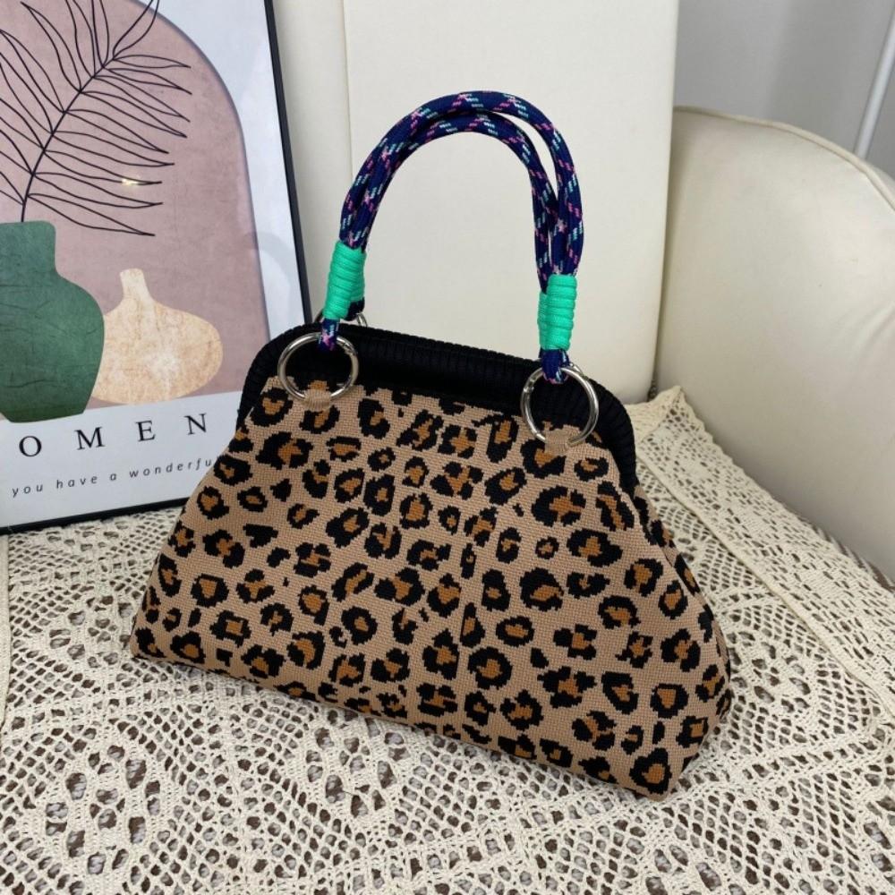 Colorful Print Top Handle Purse Knit Fabric Dumpling Shoulder Bag Cute Woven Handle Handbag  Work