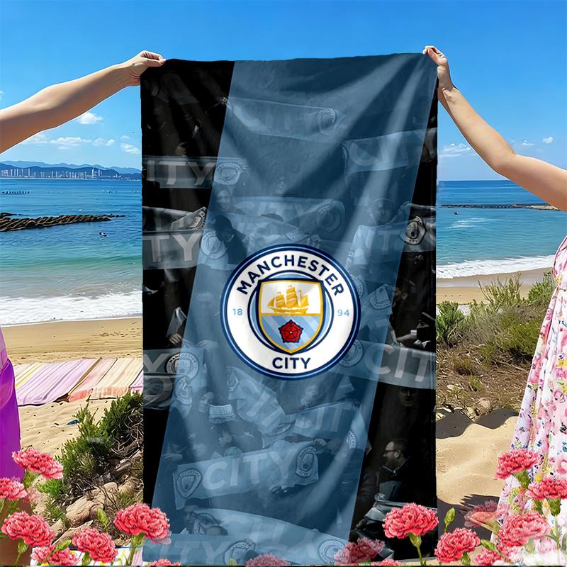 Football Team City FC Print Beach Towel, Versatile Lightweight Absorbent Beach Towel for Pool Surf Yoga Bathroom, Perfect Birthday Holiday Gift