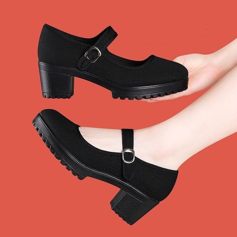 Work Shoes Hotel Long Standing Is Not Tired Feet Non-slip High Heel Thick Heel Old Beijing Cloth Shoes Comfortable Dancing Square Dance Women's Shoes