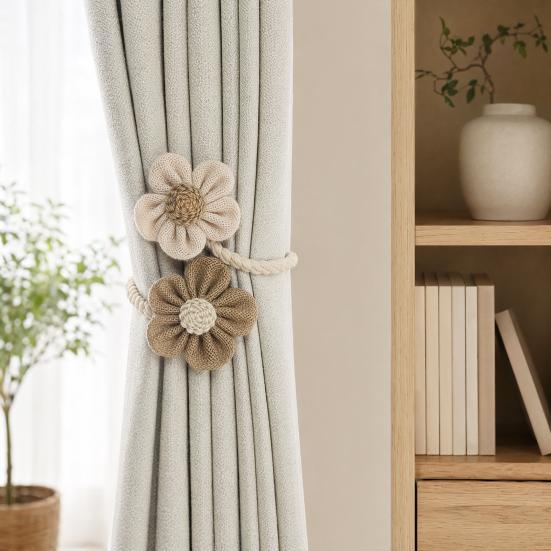 Handmade Crochet Flower Curtain Tieback, No Drilling Window Curtain Holders Ties Backs, Decorative Drape Curtain Holdbacks for Home Bedroom