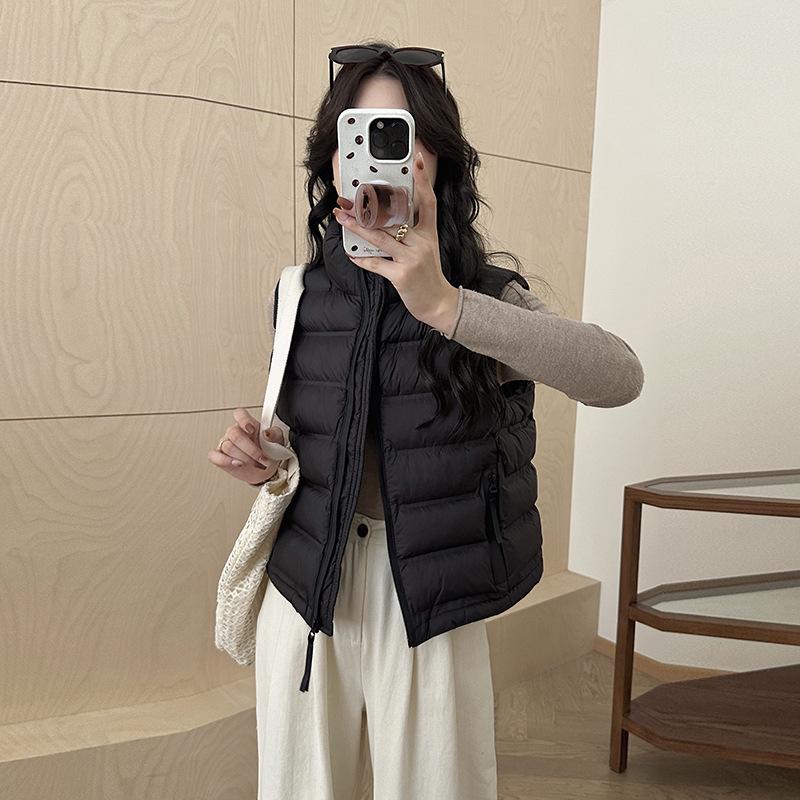 

Тонкий пуховый хлопковый жилет, женская короткая верхняя одежда 2024 года, новый стиль, жилет, жилет, воротник-стойка, жилет XL