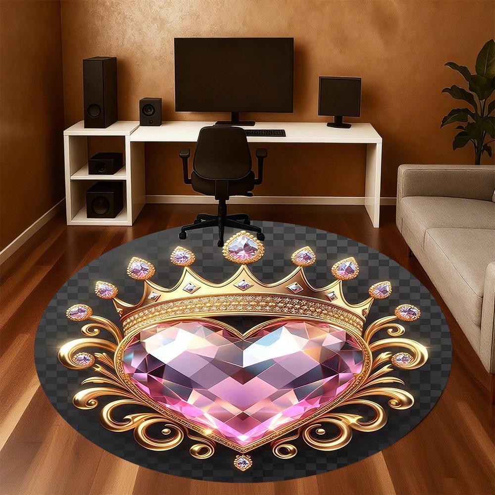 1pc Diamond Heart Round Chair mat Area Rug - Non-Slip, Floor Mat for Office, Bedroom, and Indoor Decor -1002199