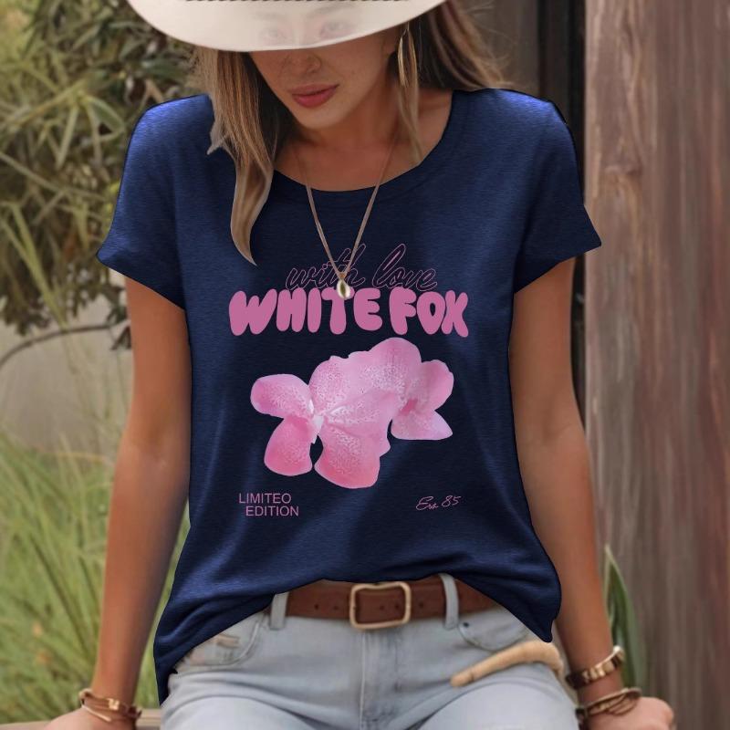 Maglione Girocollo Tondo a Forma di Petalo Estivo T-shirt a Maniche Corte da Donna