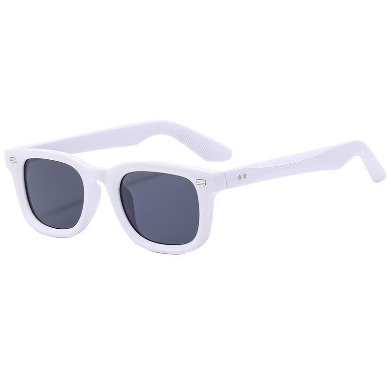Glossy Black Square Yellow Tint Lens Rivet Detail Retro Sunglasses