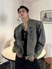 Men's High-End American-Style Denim Jacket: Trendy, Scruffy Cool Hairdresser Vibe with Padded Shoulders and Light Luxury Design.