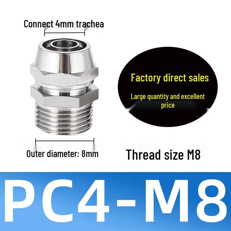 Copper Nickel Quick Connect Pneumatic Fitting PC8-02: Straight Lock Nut Air Tube, 6-16mm.