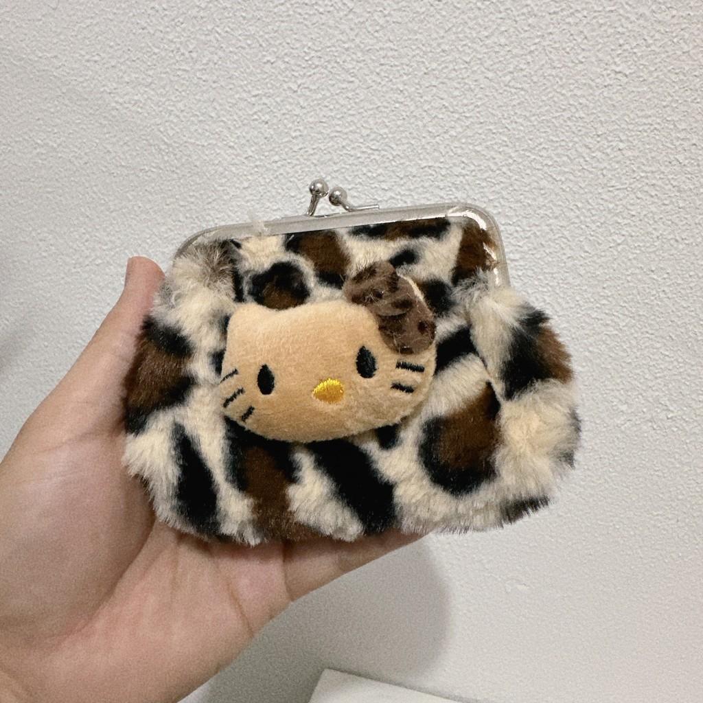 Fashion Hello Kitty Doll Decoration Leopard Pattern Plush Wallet For Travel And Casual Use