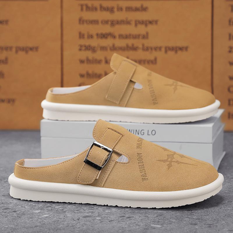 Men's Solid Color Baotou Half Drag Casual Daily Flat Heel Comfortable Breathable New Fashion Versatile Trend Men's Slippers