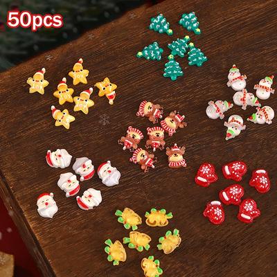 50Pcs Cute Cartoon Resin Christmas Series Nail Charms Santa Claus Snowman Reindeer Nail Art Decoration For Manicure DIY