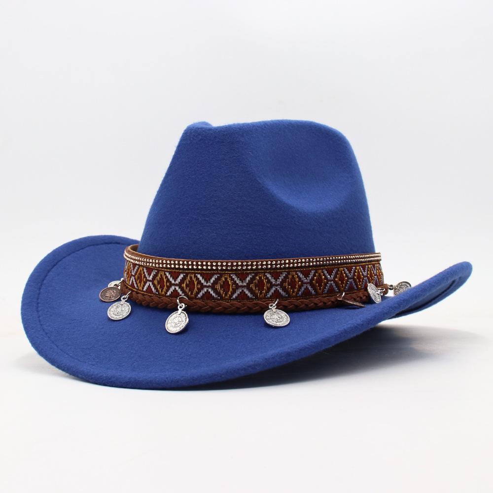 Children'S Tibetan Ethnic Style Pendant, Cowboy Hat, European, American Autumn And Winter Jazz Top Hat, Fashion Stage Concave Shape Woolen Felt