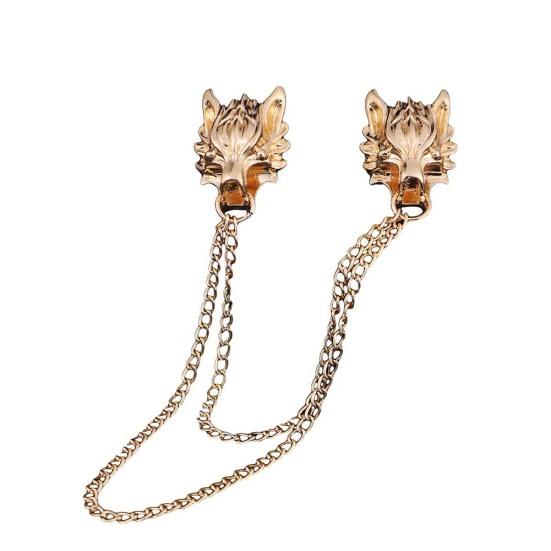 Unisex Double Wolf Head střapec Řetízek Brož Pin Suit Košilový límec Badge dárek