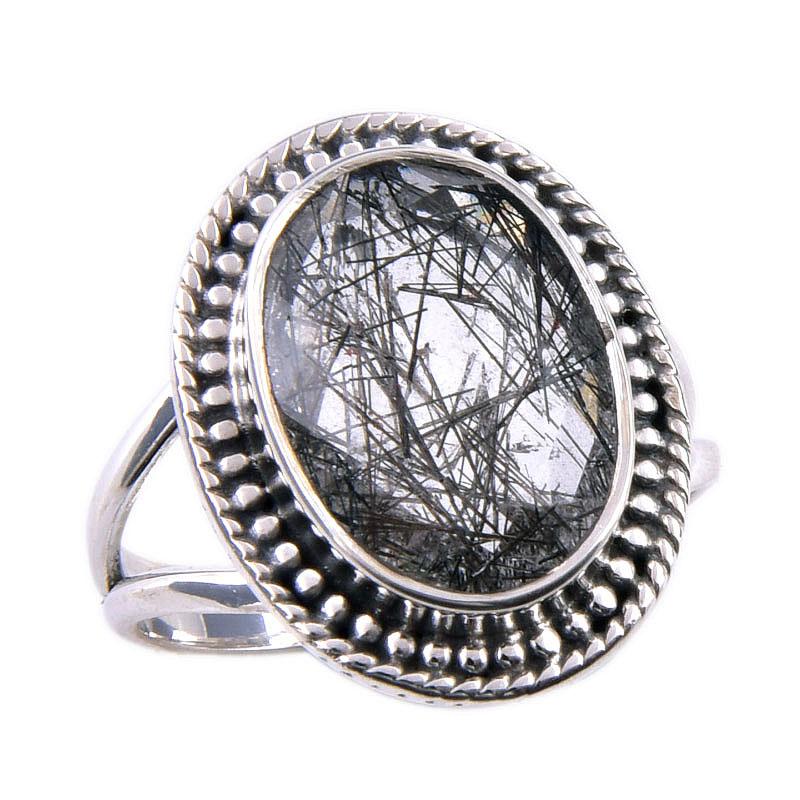 Natural Black Rutile Gemstone 925 Solid Sterling Silver Jewelry Ring Size 7 H0D05