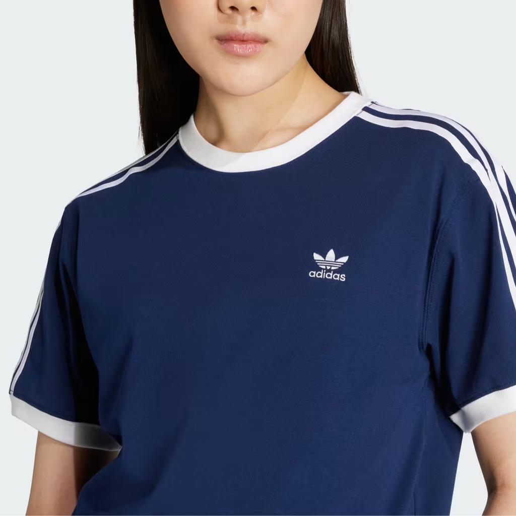 Adidas Originals Striped Logo Crew Neck Short Sleeve Regular T-Shirt Women Tops Night-Blue JY4852