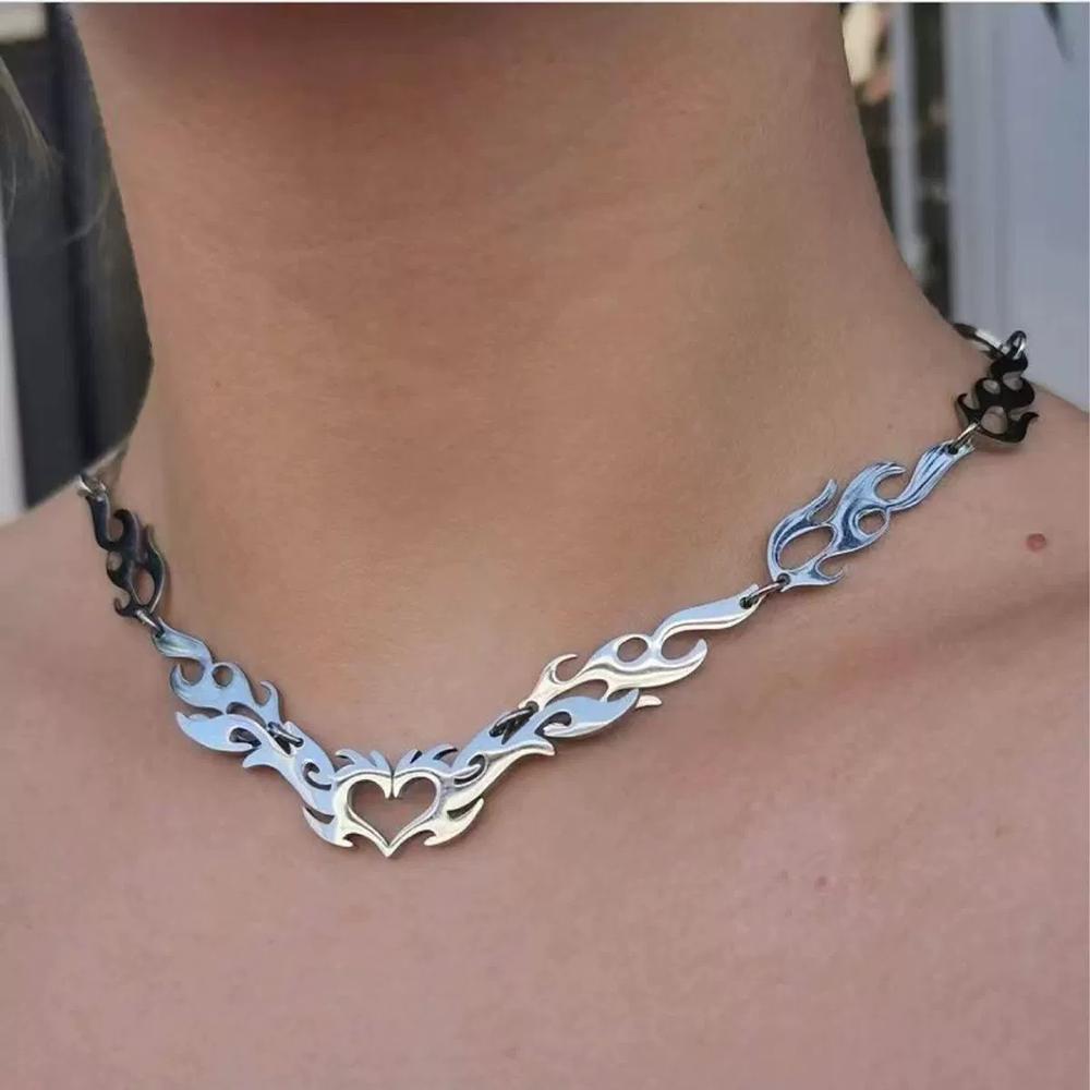 

New Gothic Flame Cross Punk Exaggerated Necklace Fashionable Hip-Hop Couple Pendants for Men Women Gift for Friends Other