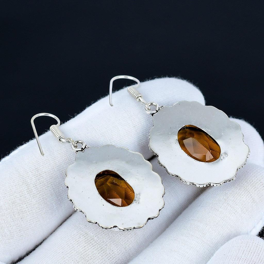 Boucles d'oreilles étonnantes en Citrine, Boucles d'oreilles en Argent Sterling 925, Boucles d'oreilles en Argent pour Cadeau, Boucles d'oreilles pendantes en Citrine pour Cadeau de Fête des Mères