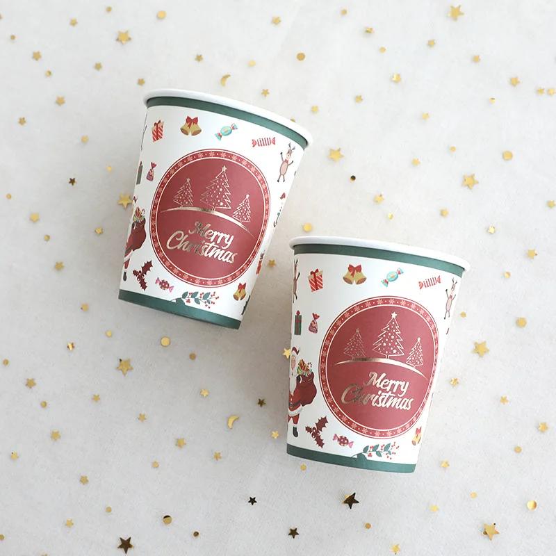 JUSTINLAU Christmas Cutlery Disposable Tableware Set Paper Plates Paper Cups Tissues Tablecloth Dining Plates Christmas Themed