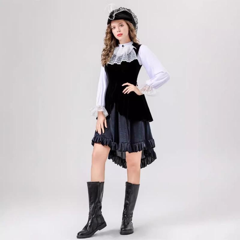 

Косплей на Хэллоуин Пиратский костюм Взрослый Женский Черный с Длинным Рукавом Маскарадный костюм XXL