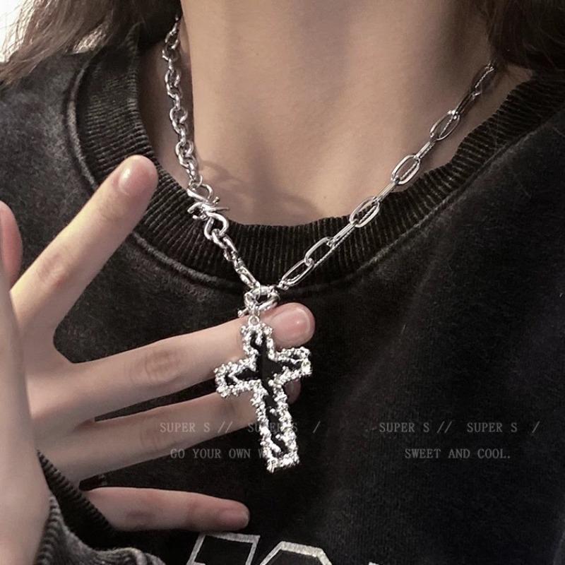 Punk hiphop cross necklace women's long hip hop sweater chain accessories men's trend fashion collarbone chain