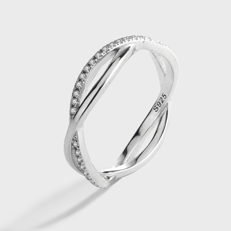 

2024 НОВАЯ мода вырезанные перекрещенные бечевки полные бриллиантов парные кольца для женщин стерлингового серебра подарок на годовщину ювелирные изделия 7 белый