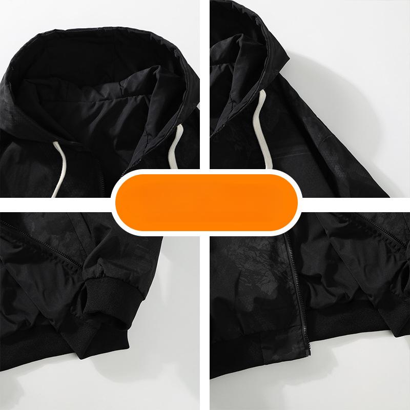 Large Size Reversible Youth Spring Jacket Men's Hooded Letter Print Fashion Versatile Trendy Tops