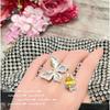 Vintage Butterfly Ring Earrings Set - Yellow Zircon Shell Design Adjustable Open Baroque Style 18K Gold Plated Jewelry