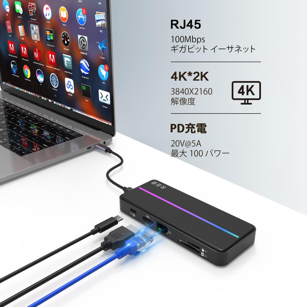 Mirabox USB C Hub Docking Station with Type C HDMI 4K 30Hz Output for Expansion and 2 1 Charging RJ45 LAN Port TF Card and SD Card Reader 8-in-1
