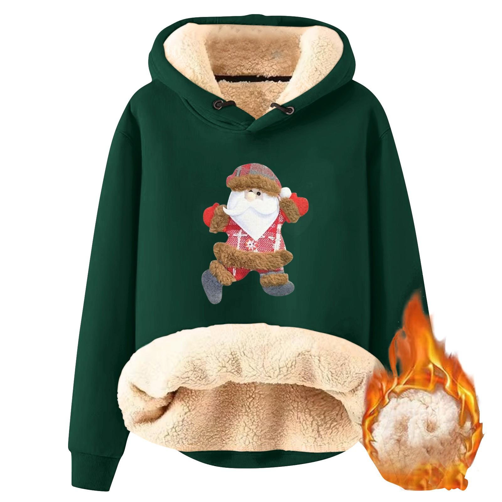 

Женский модный флисовый теплый свободный свитер с капюшоном и рождественским принтом S