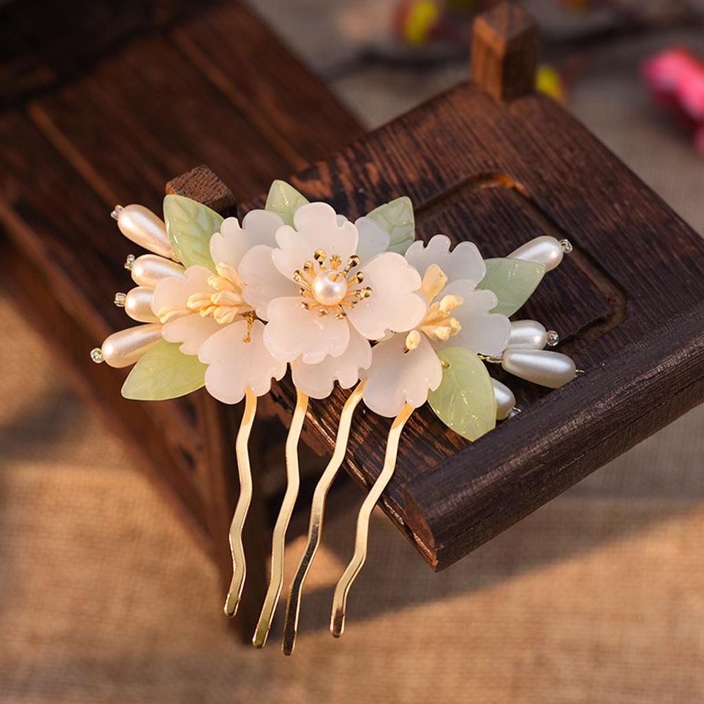 Vintage Blumenhaarnadel für Damen Elegant Gaze Pfingstrose Pfirsichblüte Rose Saison Haarkamm Exquisites chinesischer Stil Haaraccessoire
