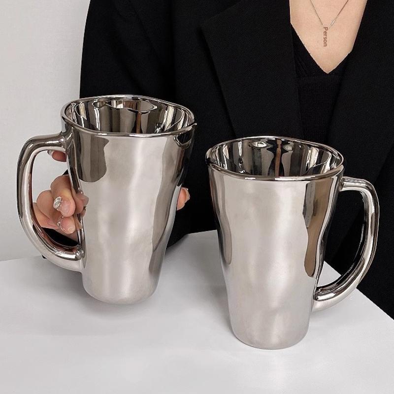 Creative Silver Mug With Handle Milk Cup Coffee Cup Modern Simple Universal Water Cups Drinkware Home Decoration Gift