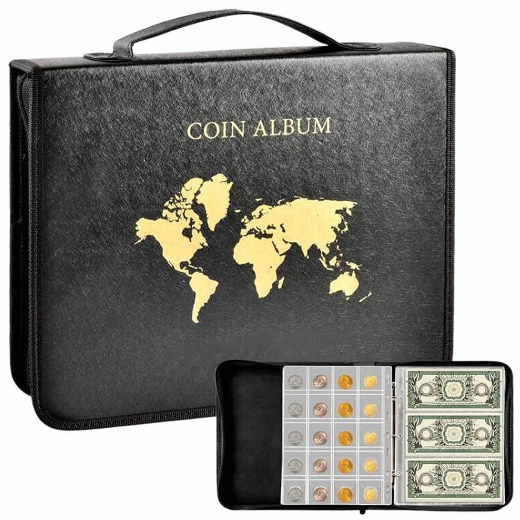 20 Pages Coin Collection Album Holder Large Capacity Case with 200 Coin Pockets 30 Pockets for Bill Pennies Quarters Stamp