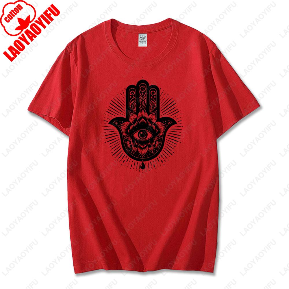 Men Women Hamsa Hand TShirt with Eye Protection Graphic Printed Tees Classic Fashion Cotton Streetwear Unisex Casual Design Tops