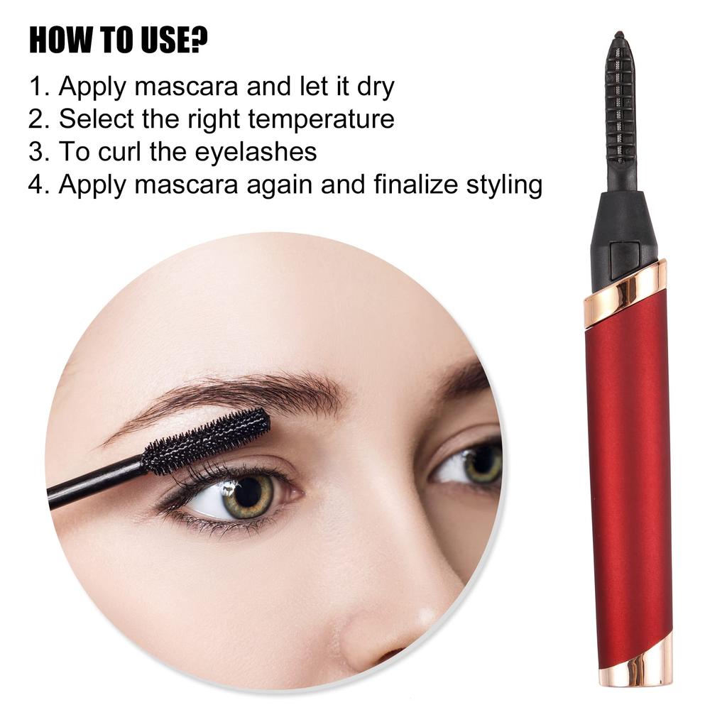 VOCOSTE Electric Hot Eyelash Curling Eyelashes with 3 Adjustable Red Curler, Rechargeable, Heated, Temperatures,