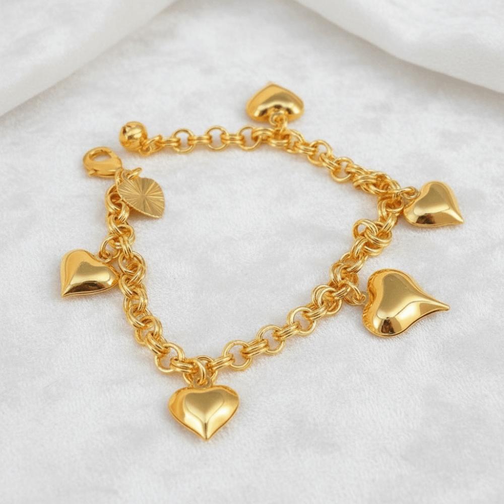Chain Gold Bracelet Unique Charm Chunky Bracelet Bridal Party Heart Bracelet  Fashion