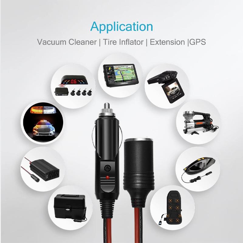 12V 10A Car Cigarette Lighter Socket Extension Cord Cable 2M/5M Male Plug To Female Socket Extension Cable Car Interior