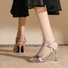 Summer New Open Toe Stiletto Sandals High Heels Plus Size and Width Silver Temperament Women's Shoes