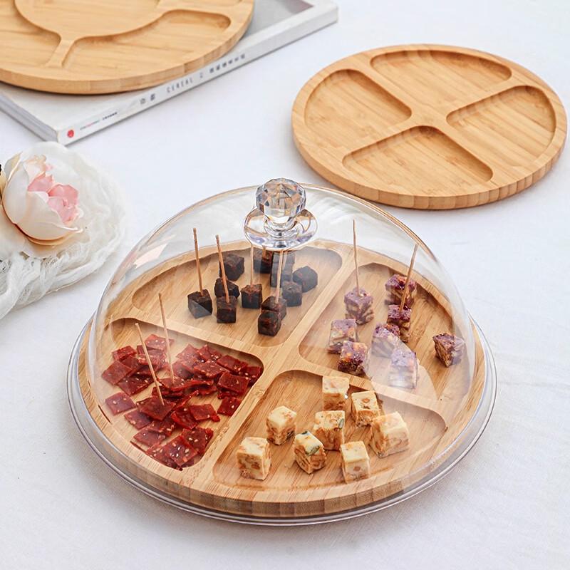 Nordic Wooden Three-Compartment Serving Tray with Lid