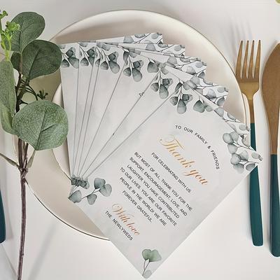 50 peças de cartões de agradecimento de casamento - impressão frente e verso, design de folha verde, para lembrancinhas de festa, decorações de assentos, de cartão de casamento de recém-casados