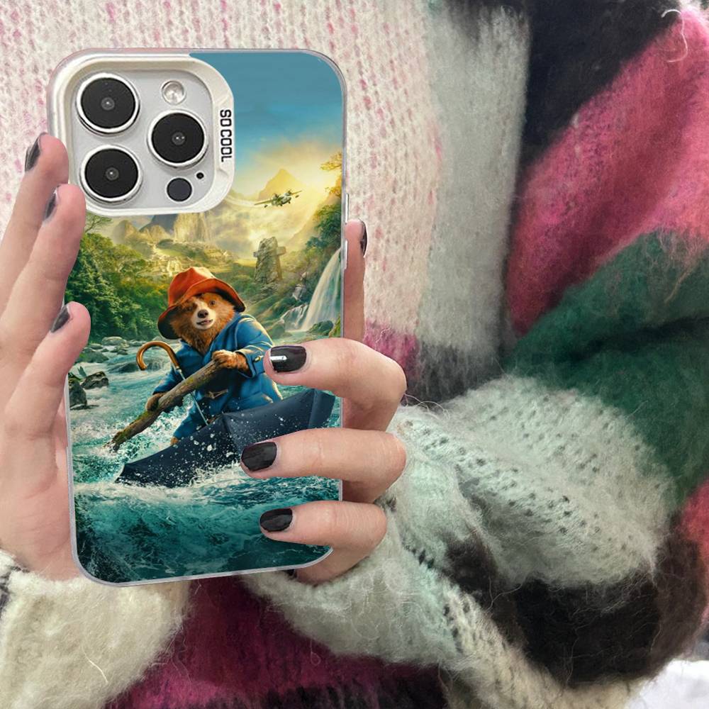 Cute P-Paddington B-BearS Colorful Phone Case Silver Suitable For iPhone 12 11 13 14 15 16 17 Max Pro Plus X XR XS