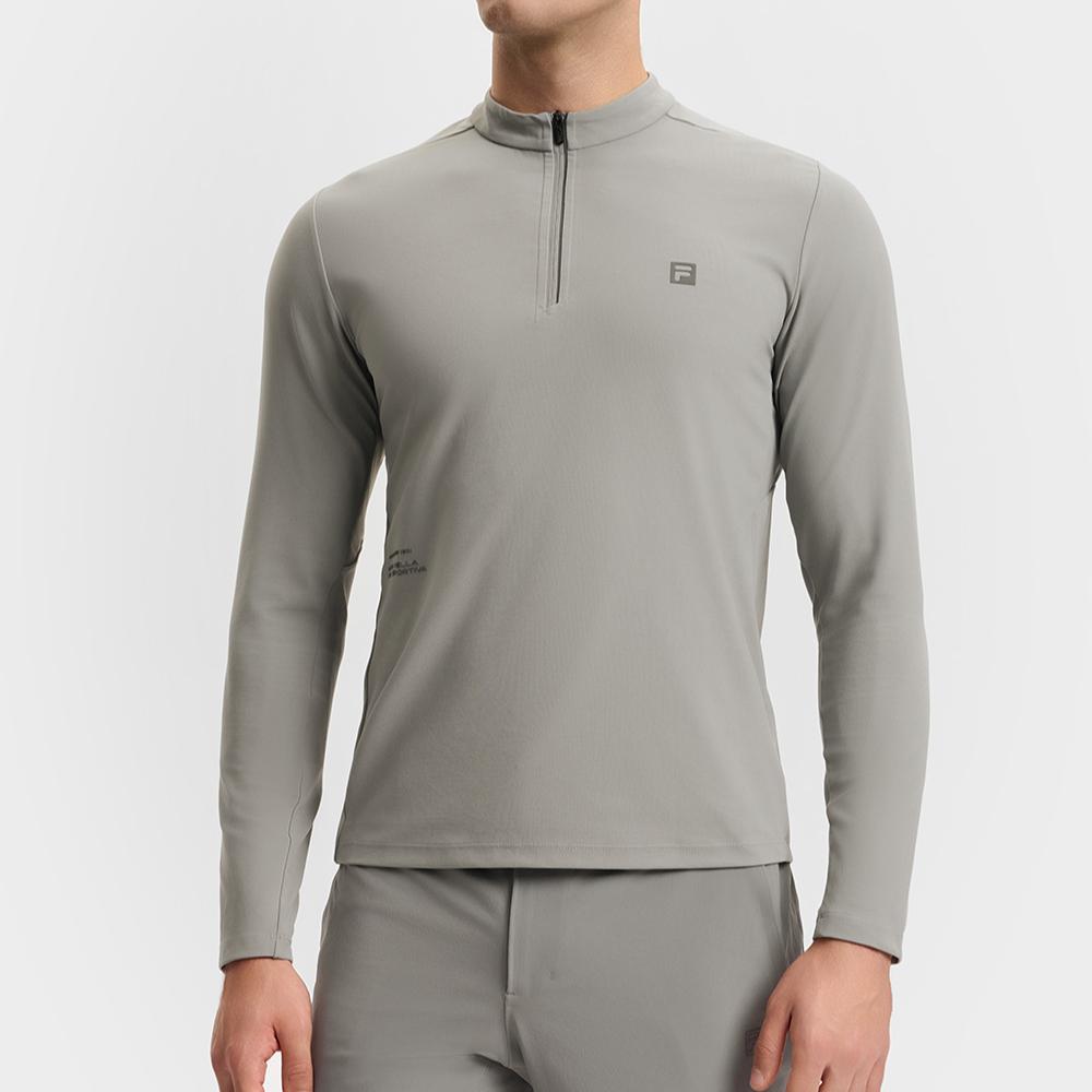 FILA Fleece Half-Zip Knit Long Sleeve T-Shirt Men Tops Gray A11M511207FDY