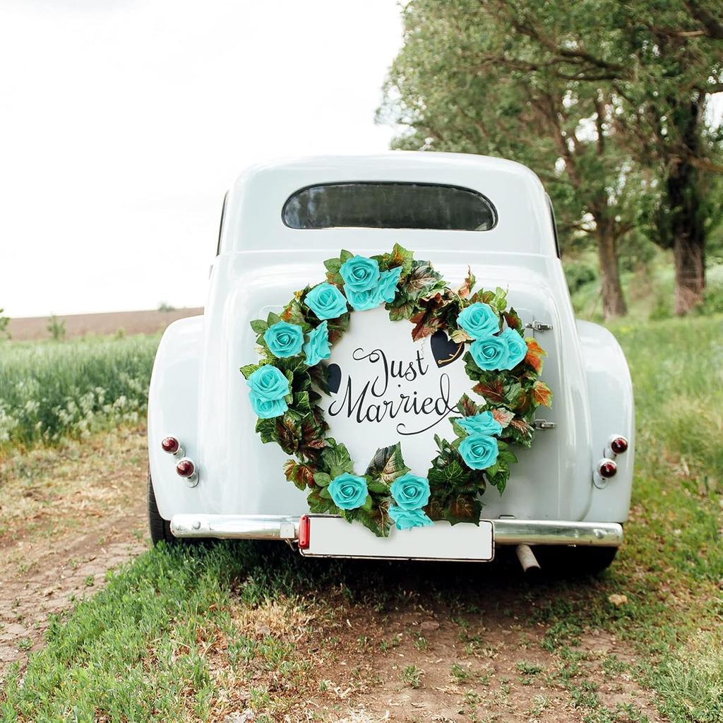 Syhood Artificial Foam Rose Flowers Vintage Fake Roses DIY Bouquets with Leaves and Stems for Wedding Bridal Shower Party Centerpieces Home Romantic