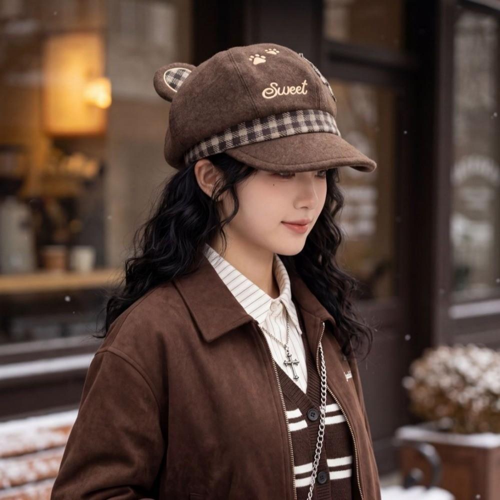 Cat Paw Pattern Women Octagonal Hat Japanese Style Newsboy Hat Casual Cat Ears Beret Cap Women