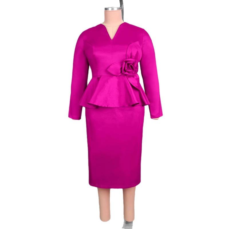 Plus Size Women Long Sleeve V Neck Bodycon Dress For Banquet Commute