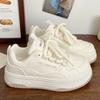 Fashion Round-toe Lace-up Casual White Thick-soled Vulcanized Shoes Seasonal New Comfortable Flat-soled Fashion Sneakers