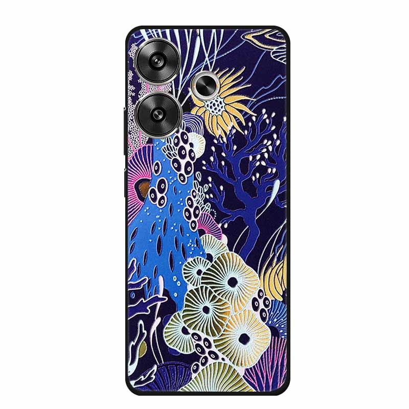 3D Embossed Case For Xiaomi Poco M6 4G Phone Case M 6 Plus Flowers Silicone Soft Coque For Xiaomi Redmi 13 13x Back Cover Case