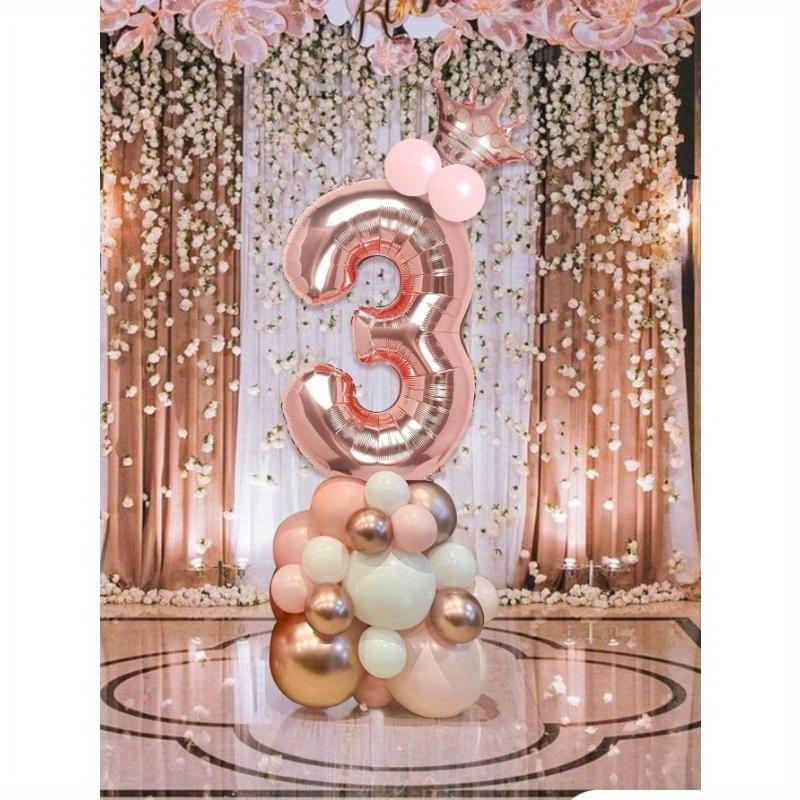 32-Inch Rose Gold Number 0-9 Balloons, Mini Rose Gold Crown, Birthday Party Decoration Supplies For 1st Birthday, Women Birthday
