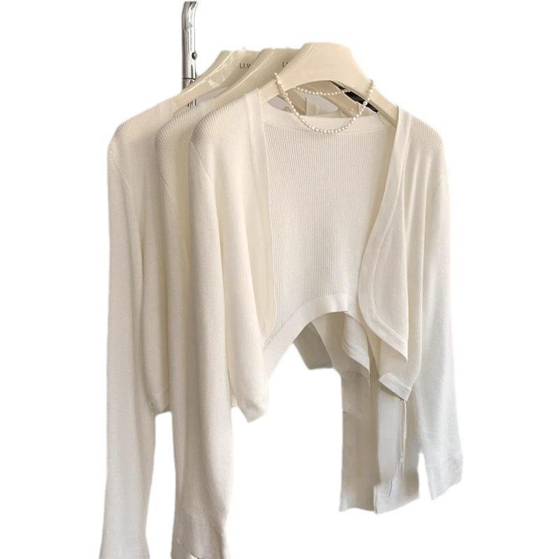 Small Vest Ice Silk Knitted Cardigan New Thin Shawl Long Sleeve Summer Outside Women's Sunscreen