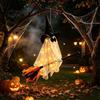 Illuminated Ghost Tree Ornaments Halloween Flying with Witch Broom, Large Lighted Hanging Decoration Indoor Party Wall Decorations Hat for Lawn Patio